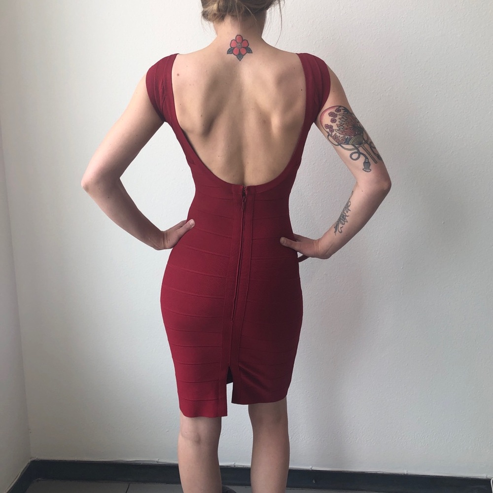 Herve Leger Cap Sleeve Low Backed Bandage Dress